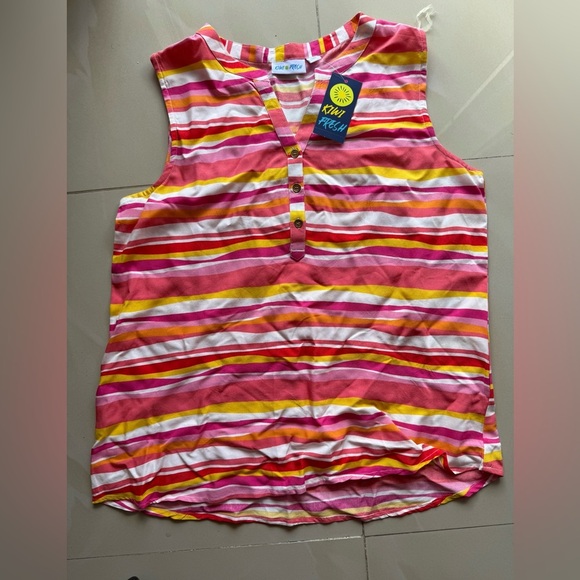 Women’s Kiwi & Fresh Tank Top pink colorful stripes sleeveless summer Rayon PL - Picture 2 of 14